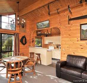 Lounge area inside Log Cabin